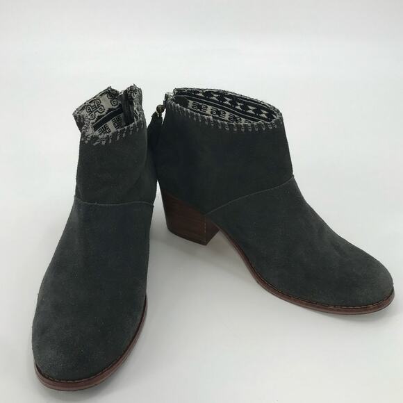 Toms Gray Suede Block Heel Back Zip Ankle Boots Size 7.5 - Picture 4 of 9